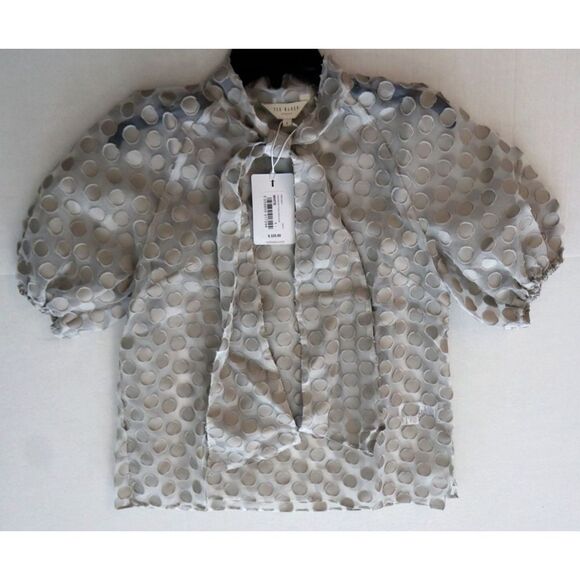 Ted Baker 259753 Women's Sz 1 Gray Caieta Organza Spot Tie Neck Blouse - Picture 9 of 12